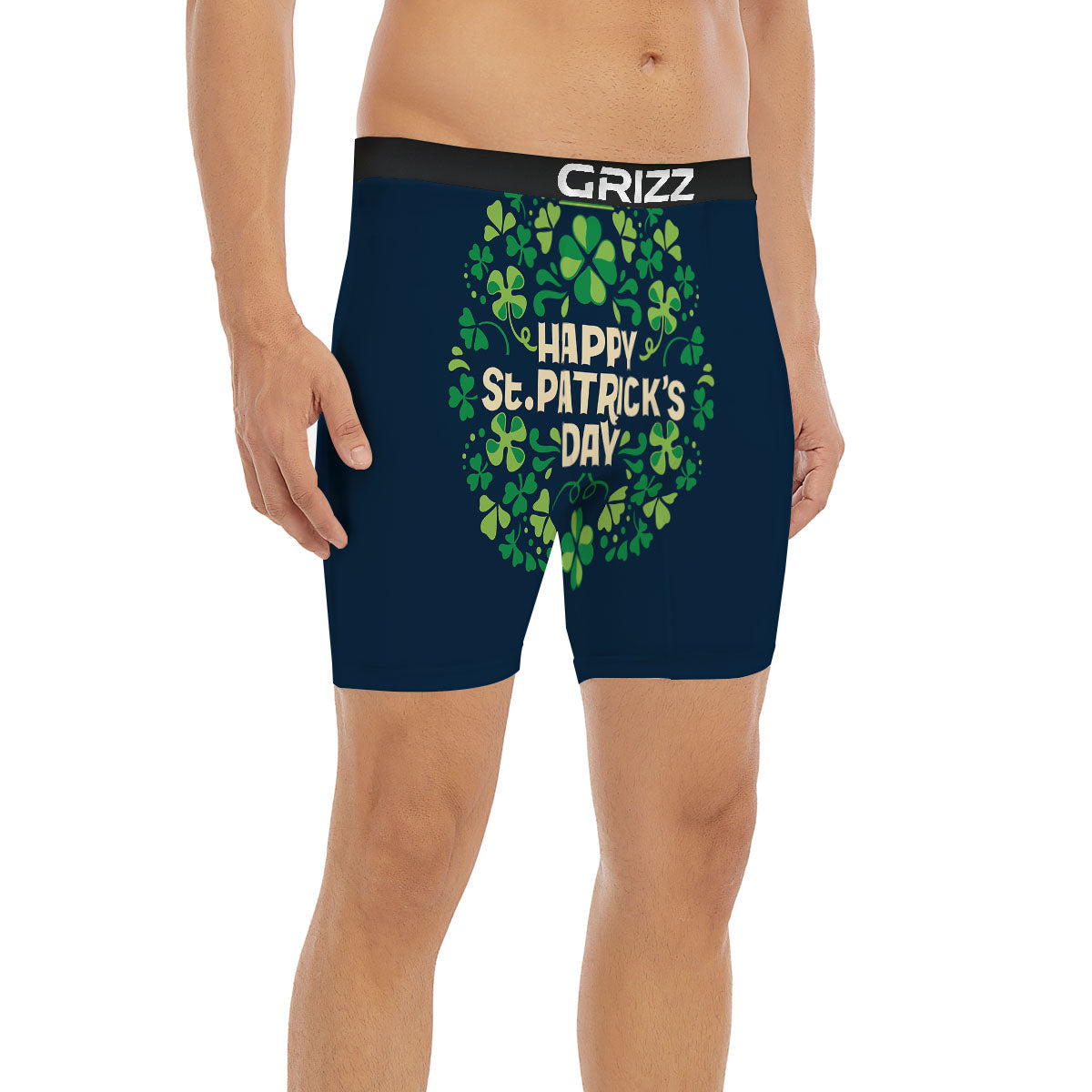 St. Patrick's Day Green Clover Print Boxer Briefs-grizzshop