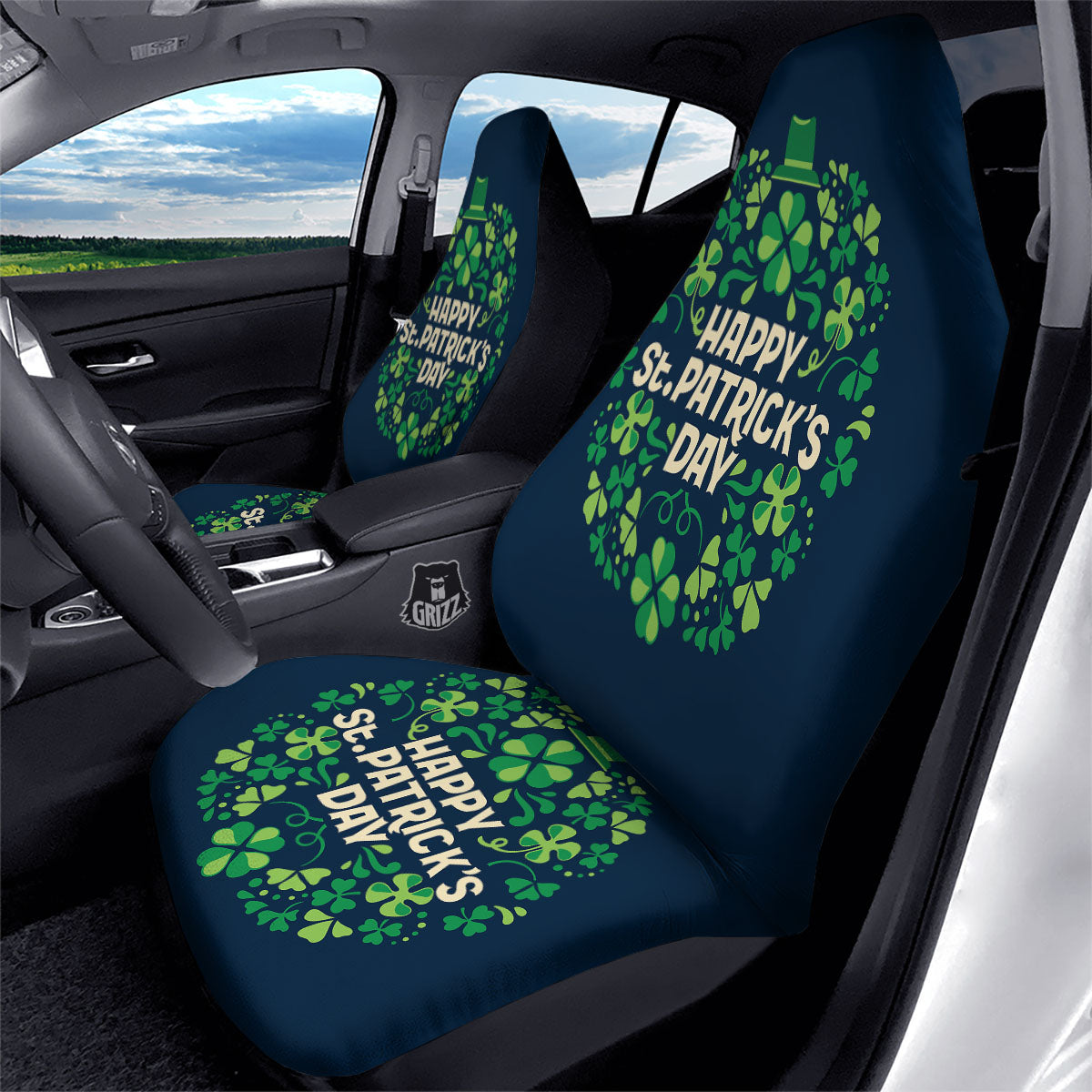 St. Patrick's Day Green Clover Print Car Seat Covers-grizzshop