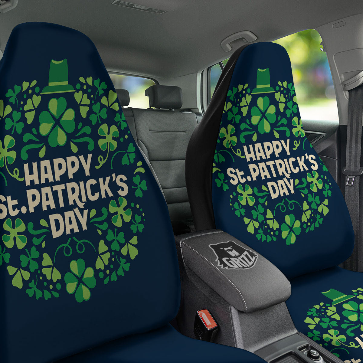 St. Patrick's Day Green Clover Print Car Seat Covers-grizzshop