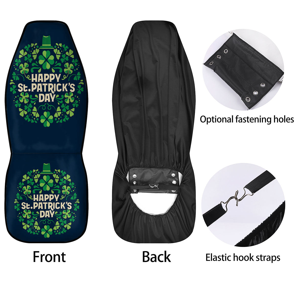 St. Patrick's Day Green Clover Print Car Seat Covers-grizzshop