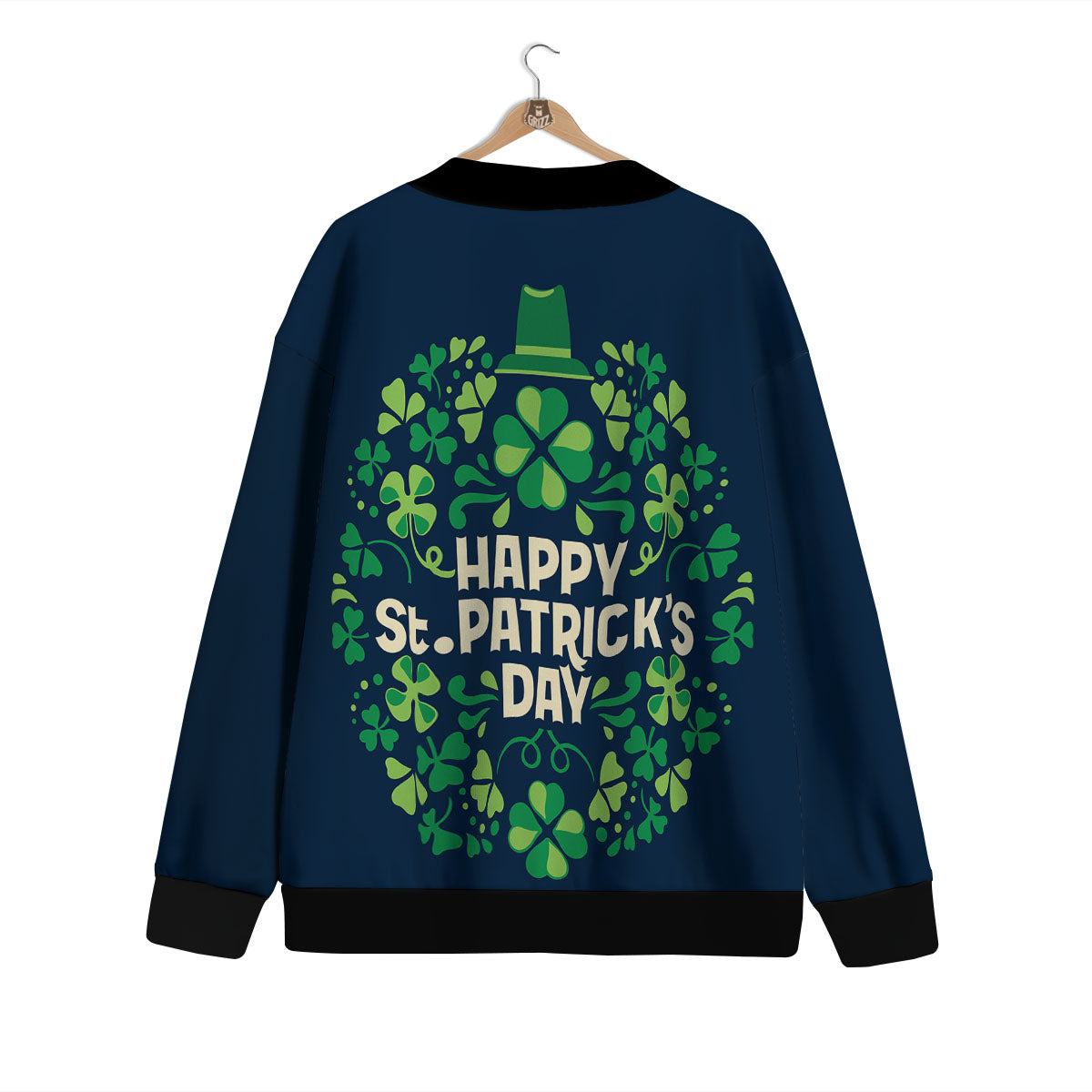 St. Patrick's Day Green Clover Print Cardigan-grizzshop