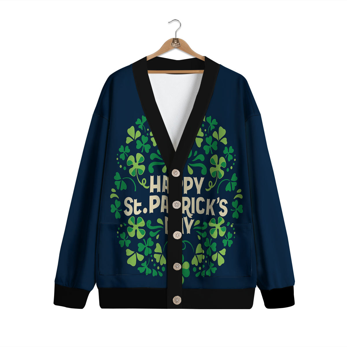 St. Patrick's Day Green Clover Print Cardigan-grizzshop