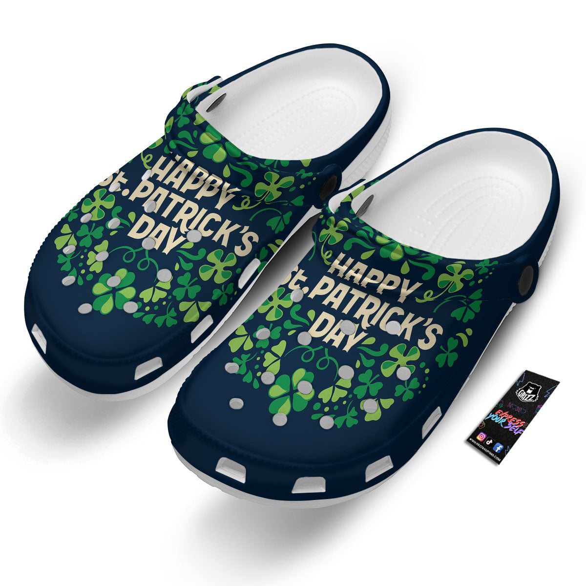 St. Patrick's Day Green Clover Print Clog-grizzshop