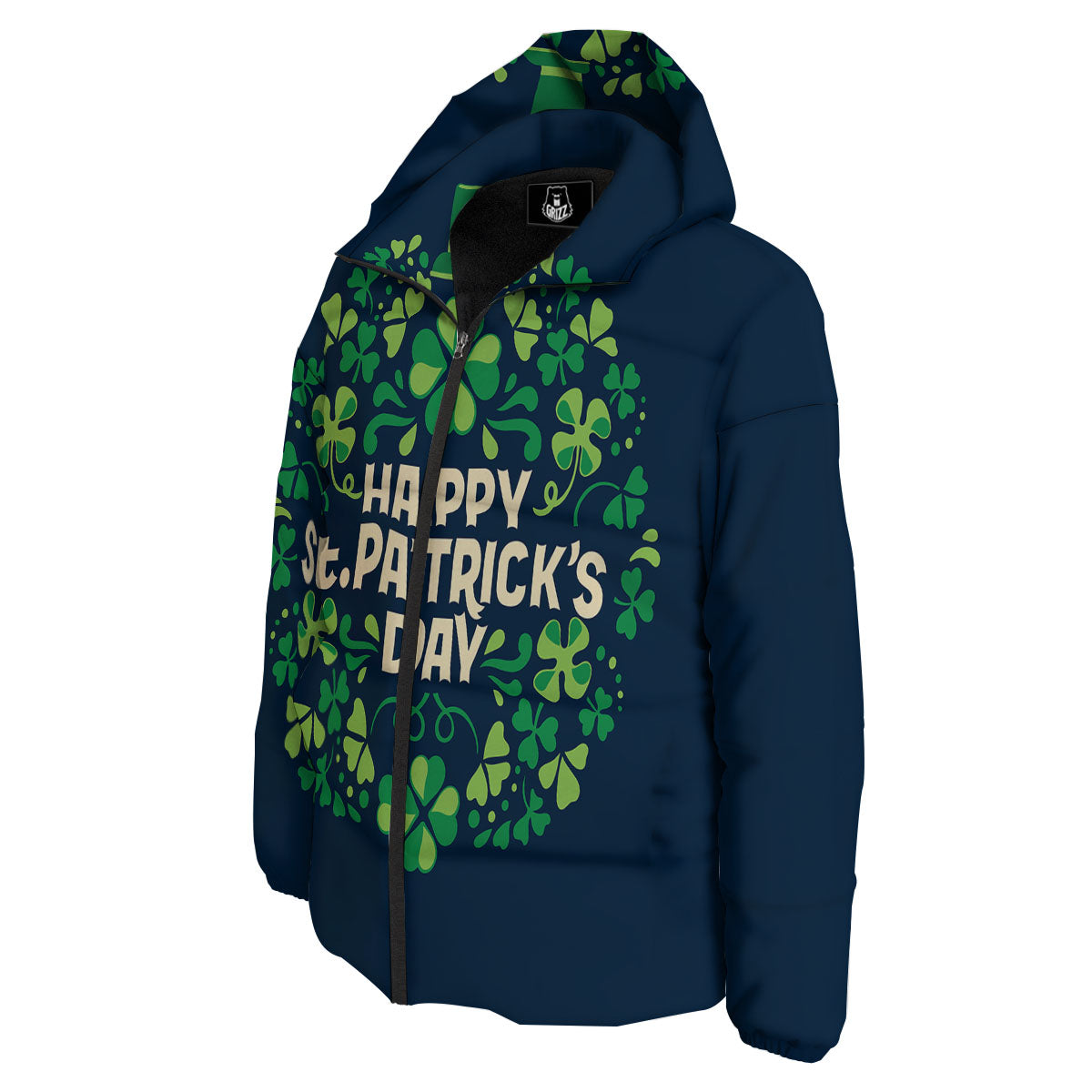 St. Patrick's Day Green Clover Print Down Jacket-grizzshop