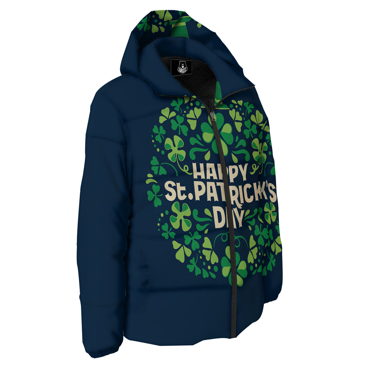 St. Patrick's Day Green Clover Print Down Jacket-grizzshop