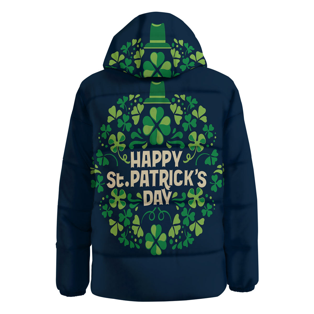 St. Patrick's Day Green Clover Print Down Jacket-grizzshop