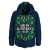 St. Patrick's Day Green Clover Print Down Jacket-grizzshop