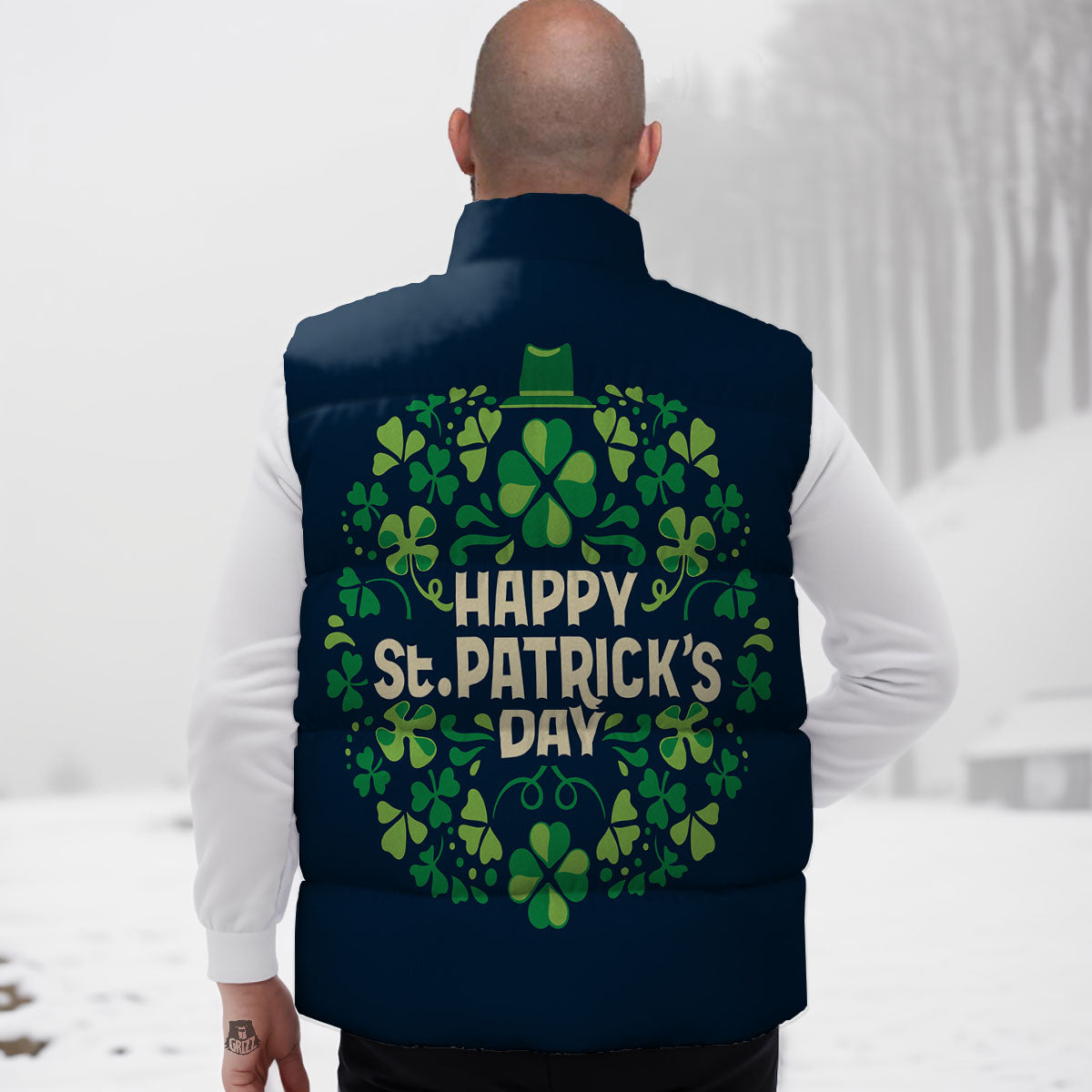 St. Patrick's Day Green Clover Print Down Vest