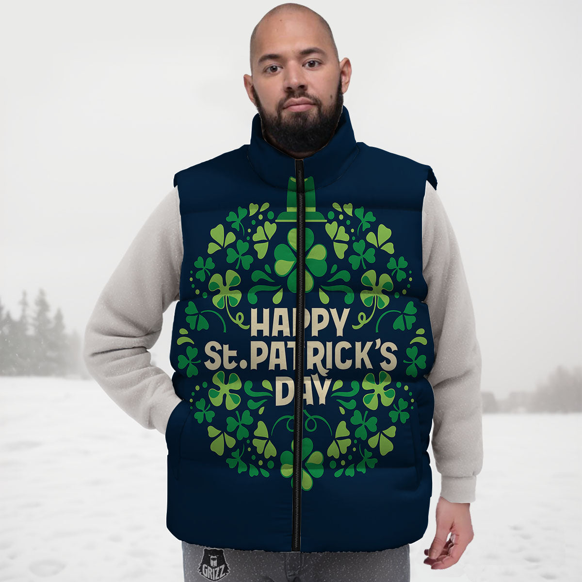 St. Patrick's Day Green Clover Print Down Vest