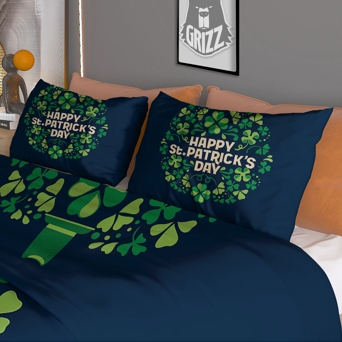 St. Patrick's Day Green Clover Print Duvet Cover Bedding Set