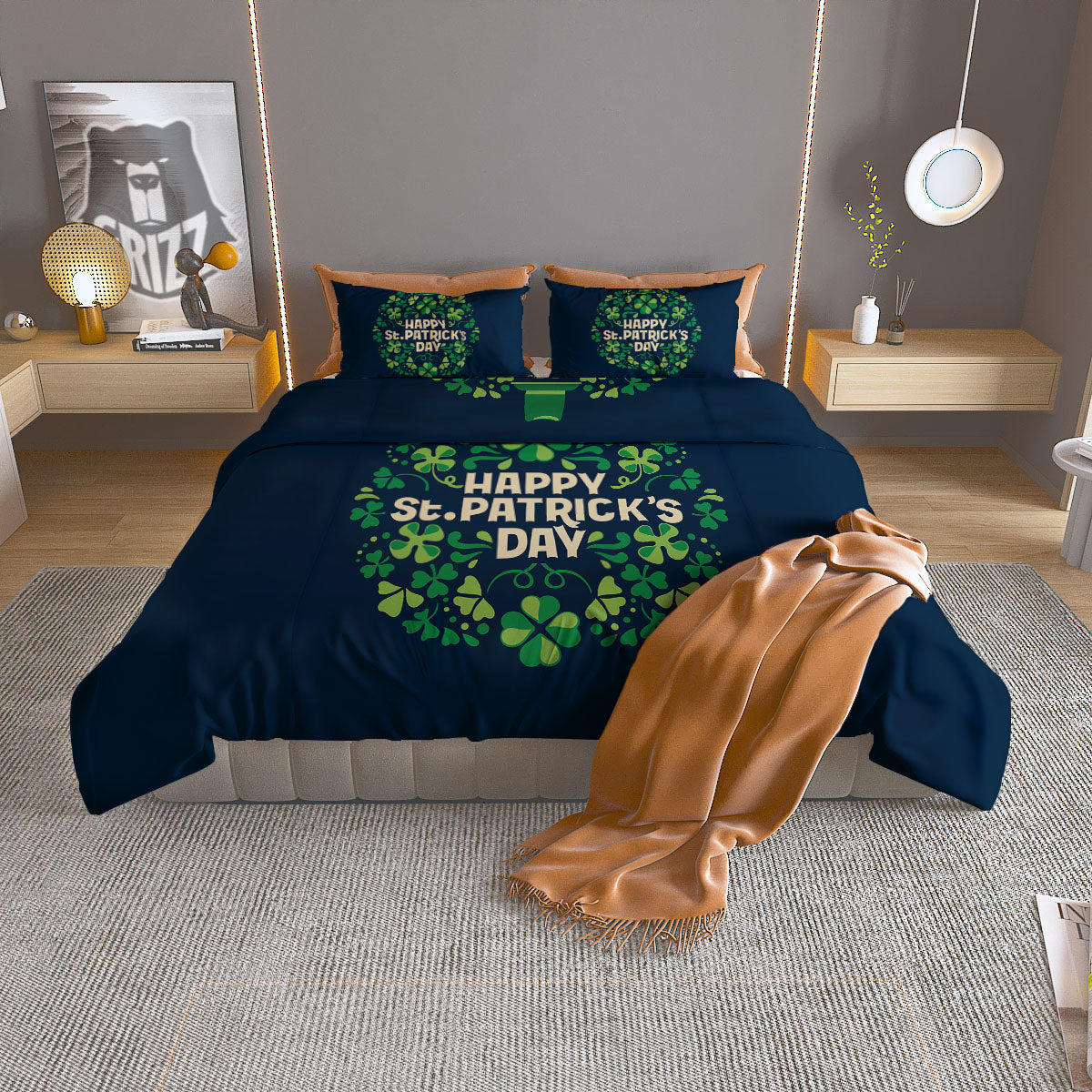 St. Patrick's Day Green Clover Print Duvet Cover Bedding Set