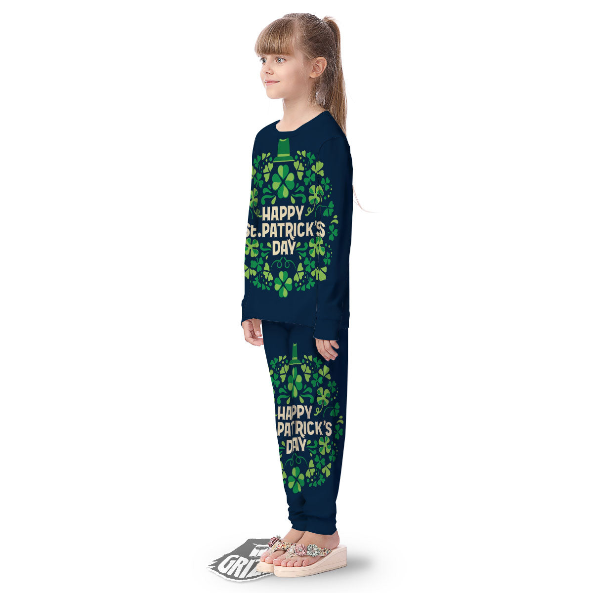 St. Patrick's Day Green Clover Print Kid's Pajamas-grizzshop