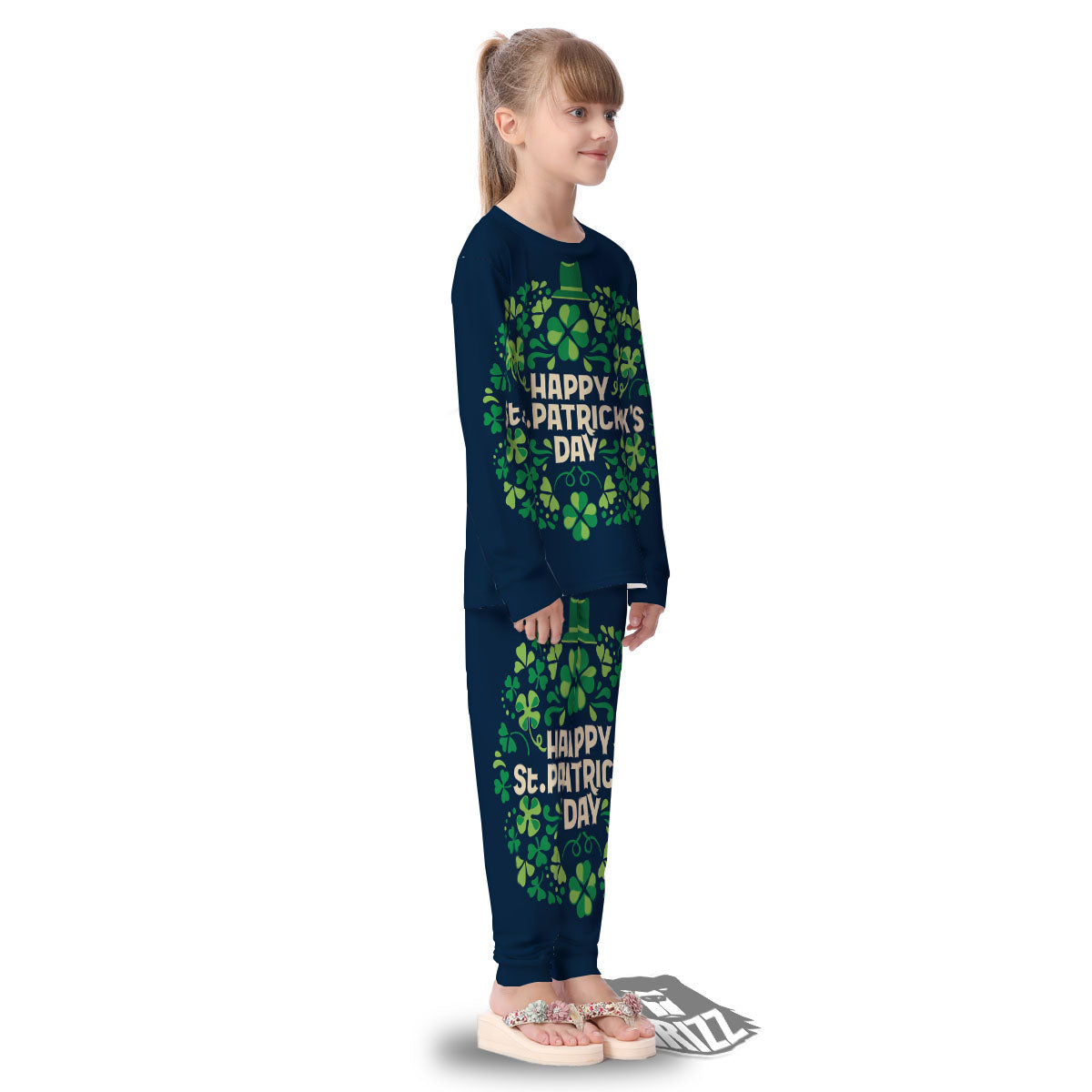 St. Patrick's Day Green Clover Print Kid's Pajamas-grizzshop