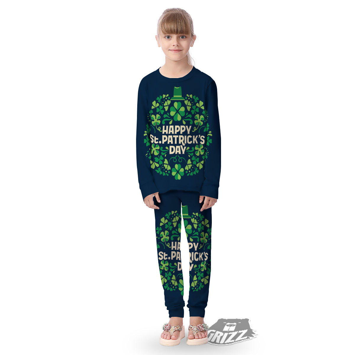 St. Patrick's Day Green Clover Print Kid's Pajamas-grizzshop
