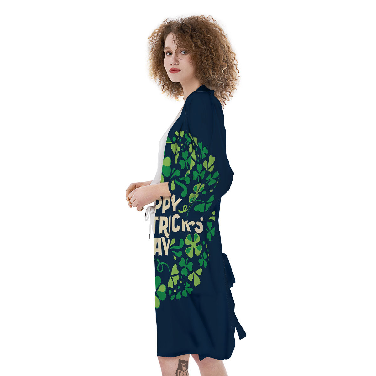 St. Patrick's Day Green Clover Print Kimono-grizzshop