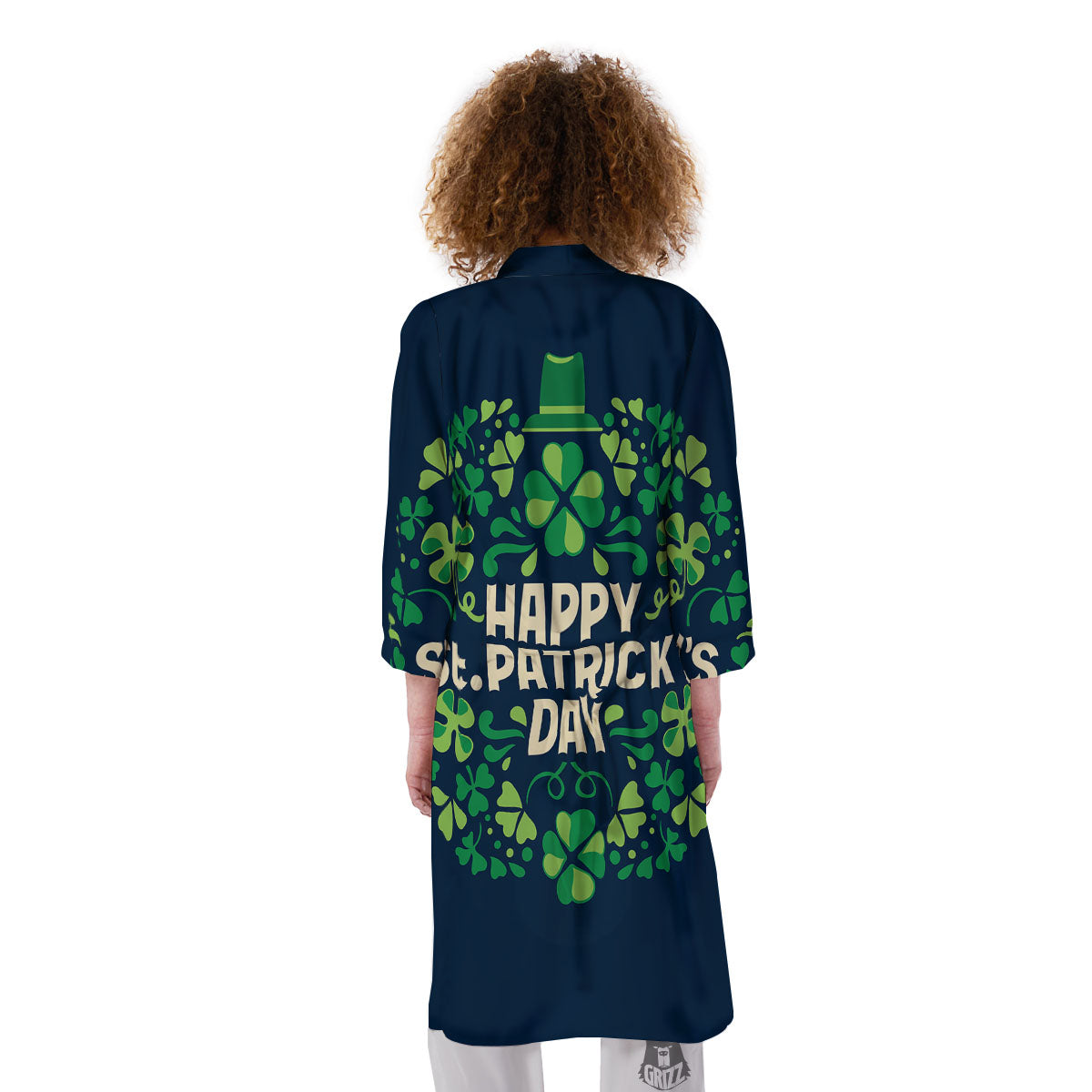 St. Patrick's Day Green Clover Print Kimono-grizzshop