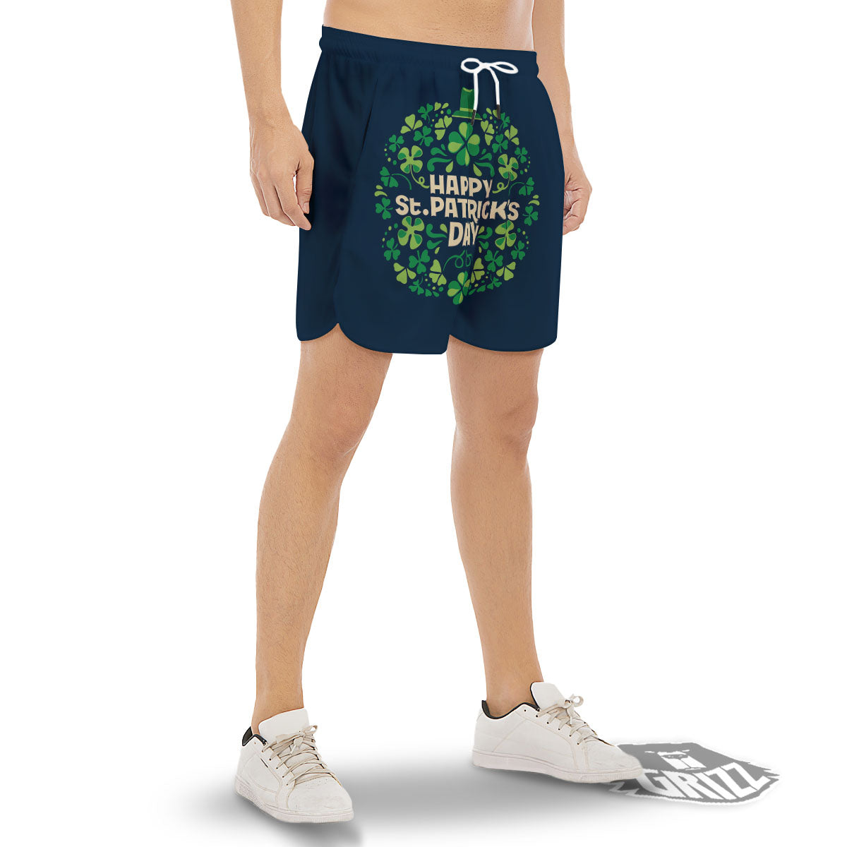 St. Patrick's Day Green Clover Print Men's Gym Shorts-grizzshop