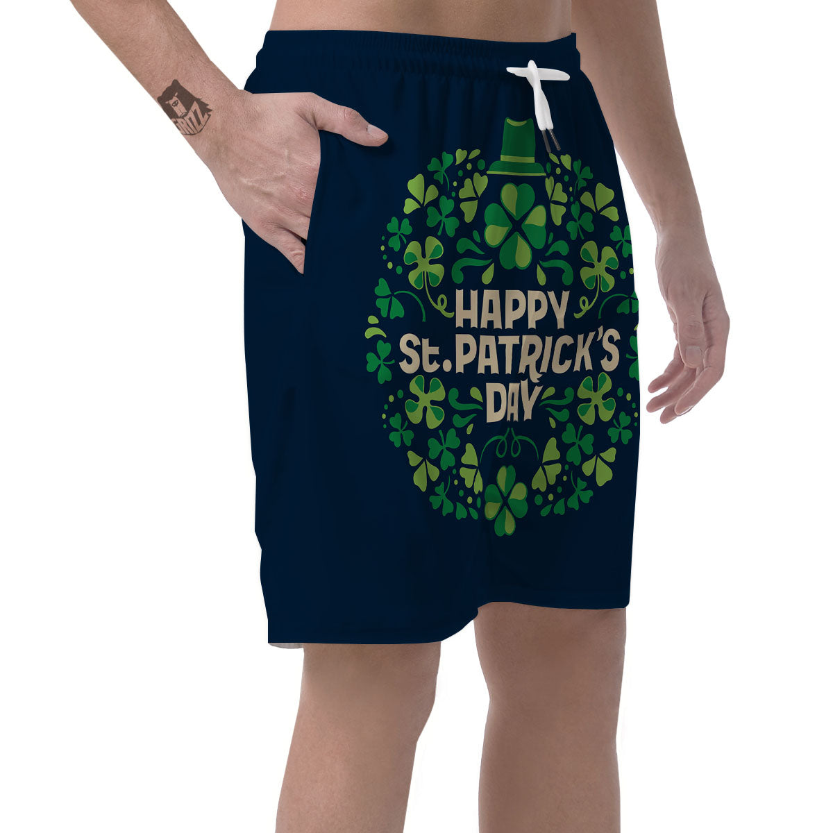 St. Patrick's Day Green Clover Print Men's Shorts-grizzshop