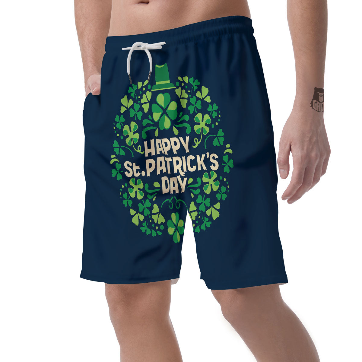 St. Patrick's Day Green Clover Print Men's Shorts-grizzshop