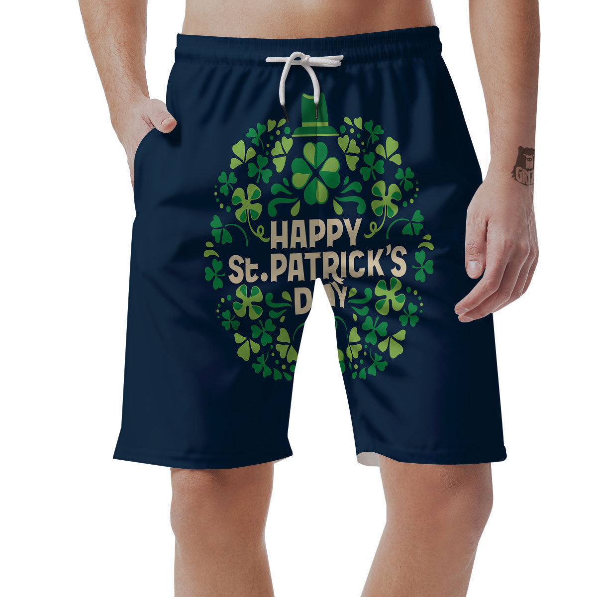 St. Patrick's Day Green Clover Print Men's Shorts-grizzshop