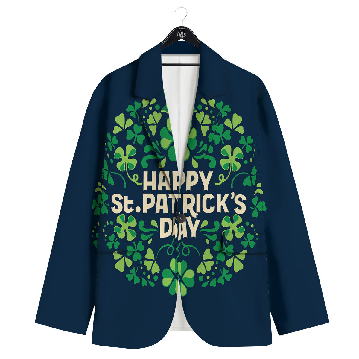 St. Patrick's Day Green Clover Print Men's Sport Coat-grizzshop