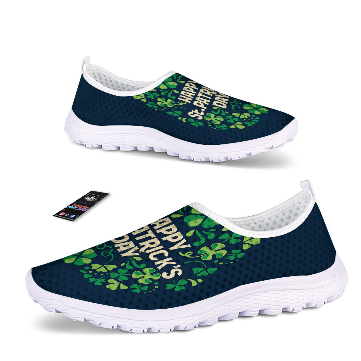 St. Patrick's Day Green Clover Print Nurse Shoes-grizzshop