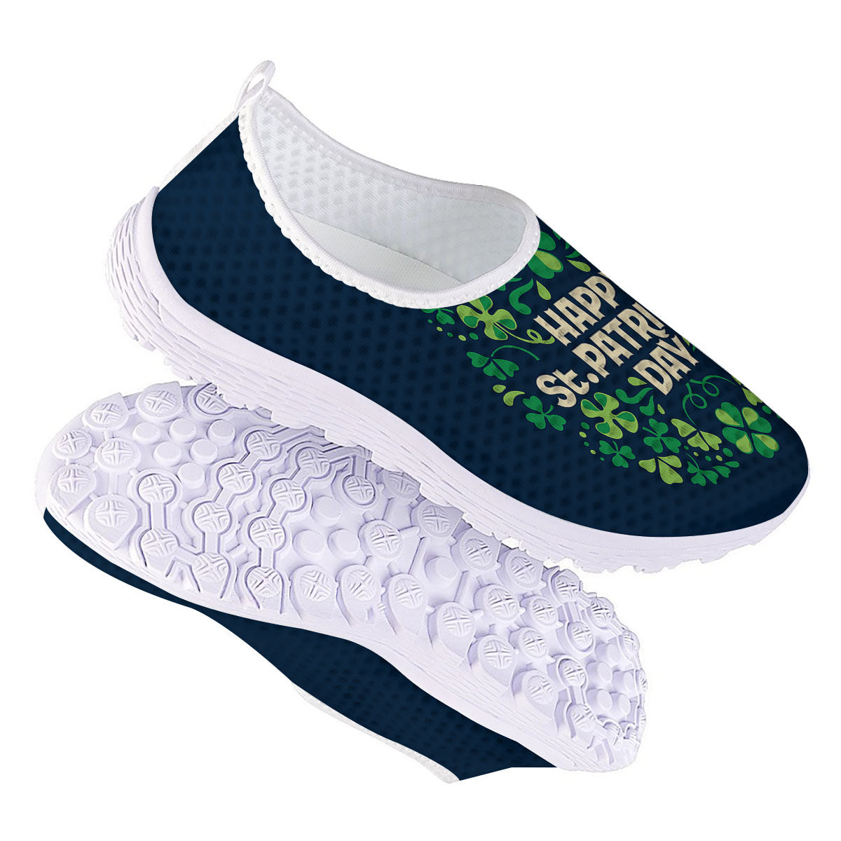 St. Patrick's Day Green Clover Print Nurse Shoes-grizzshop