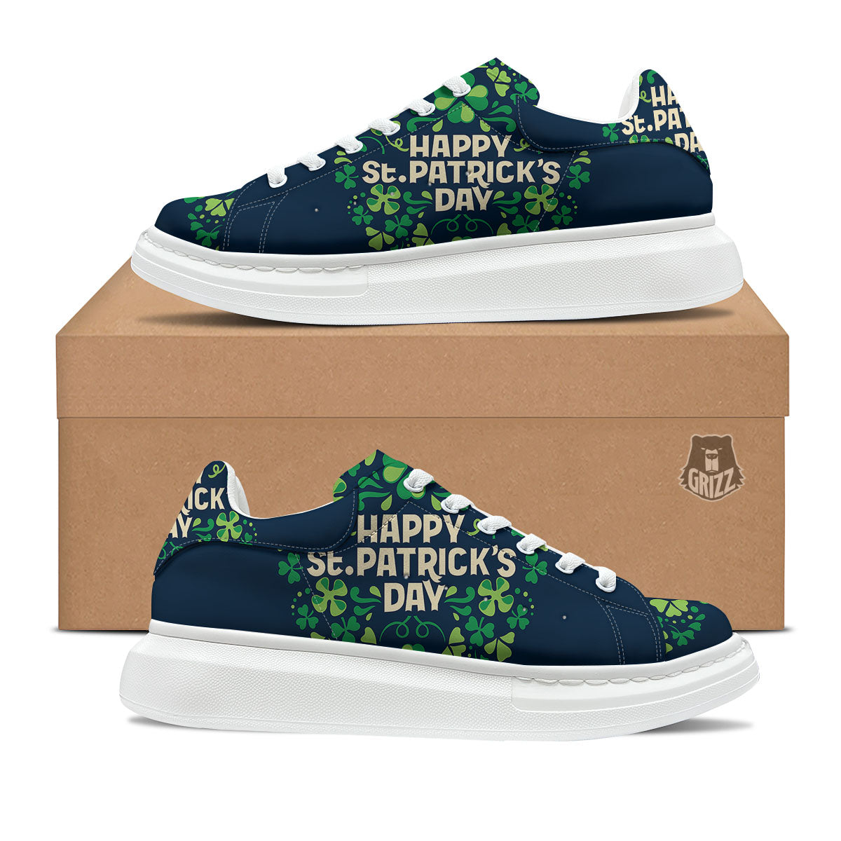 St. Patrick's Day Green Clover Print Platform Shoes-grizzshop