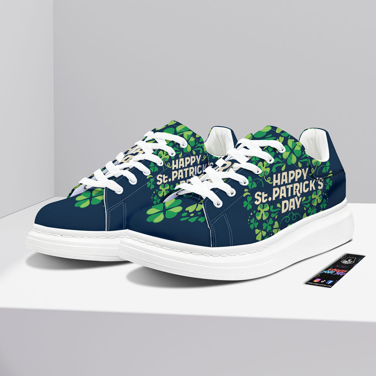 St. Patrick's Day Green Clover Print Platform Shoes-grizzshop