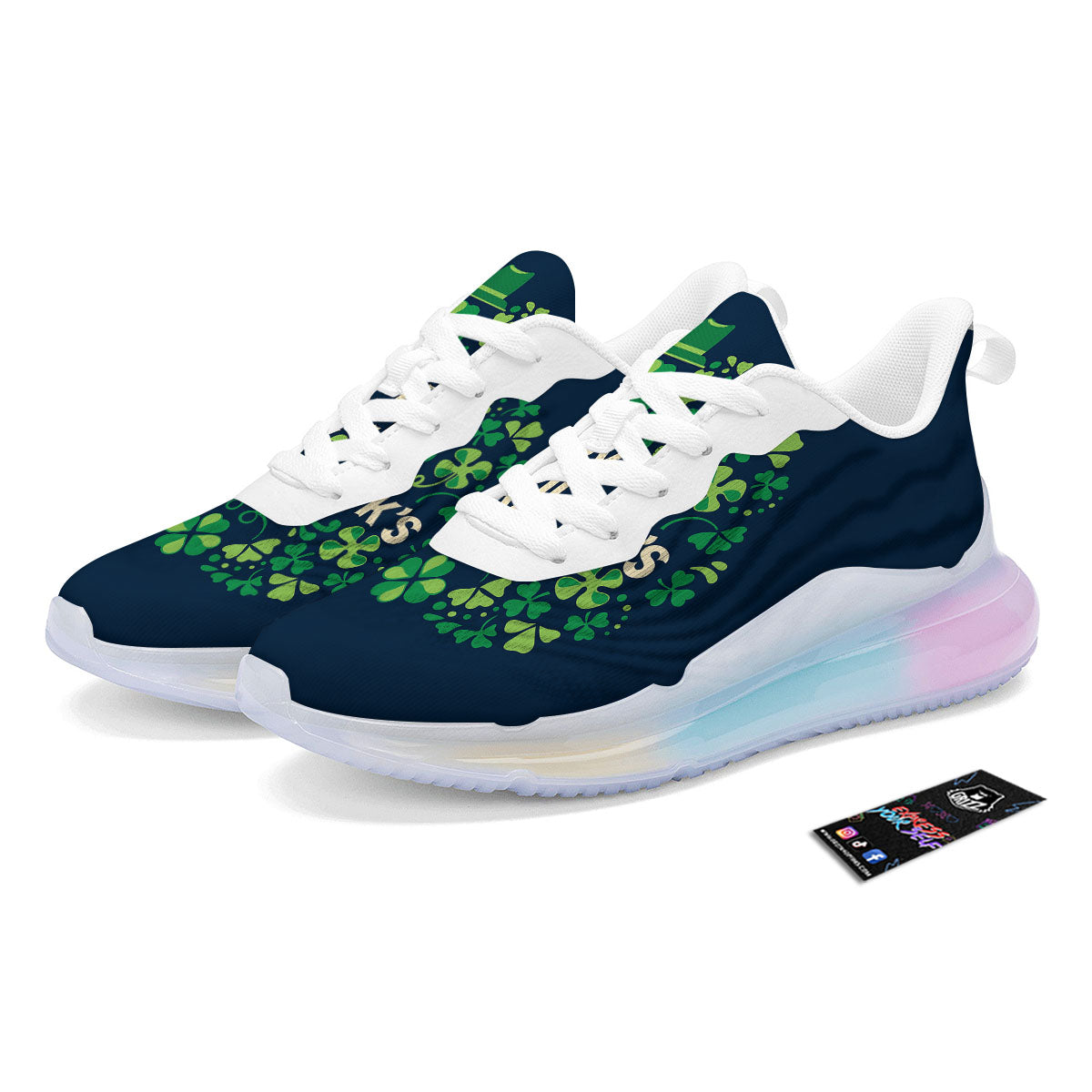 St. Patrick's Day Green Clover Print Running Sneakers-grizzshop