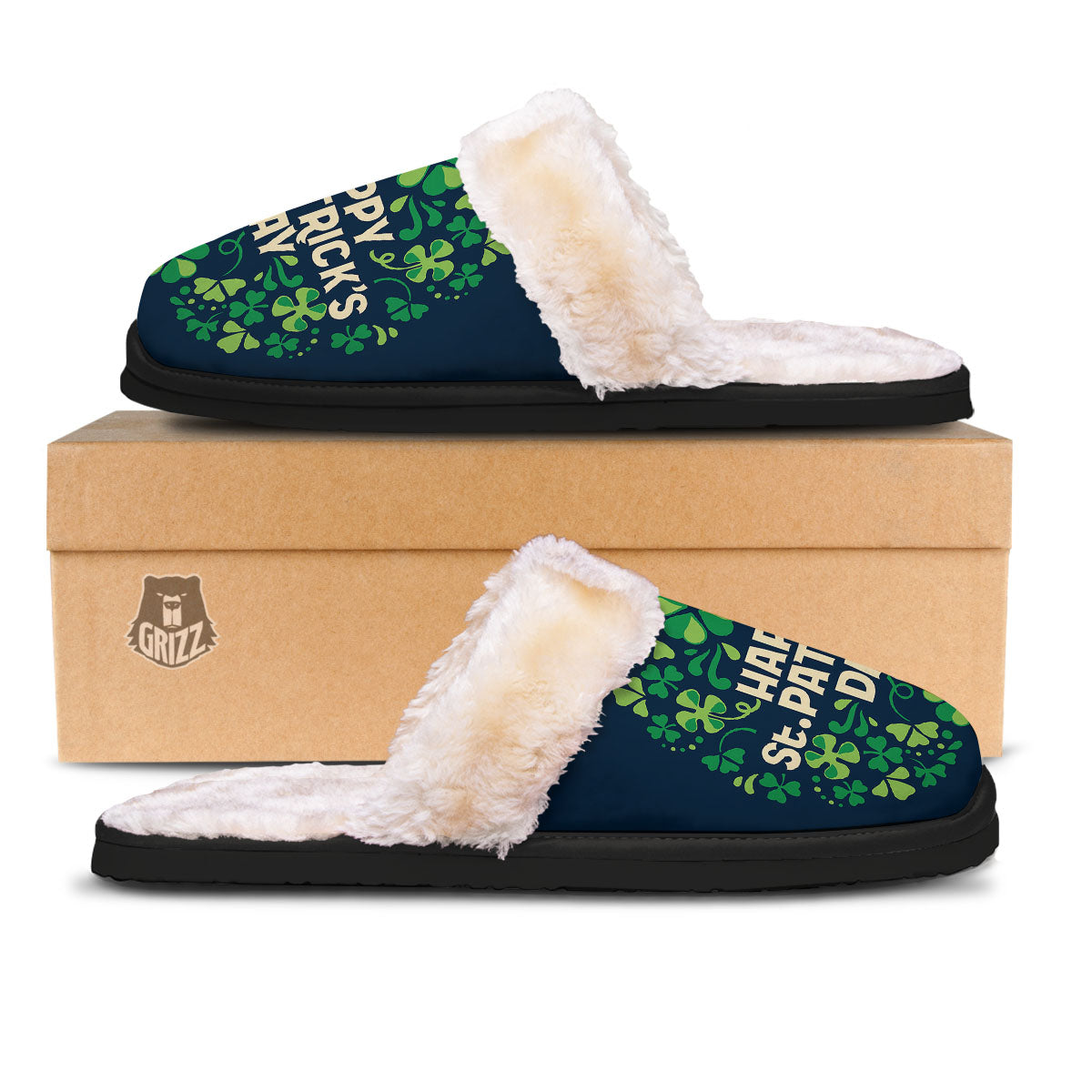 St. Patrick's Day Green Clover Print Slippers-grizzshop