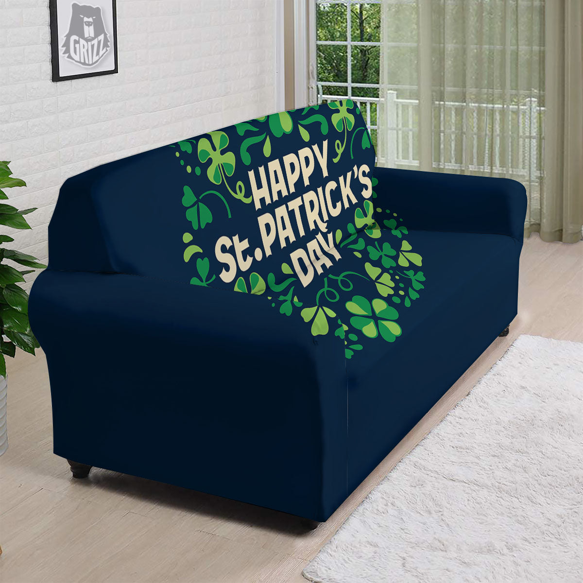 St. Patrick's Day Green Clover Print Sofa Cover-grizzshop