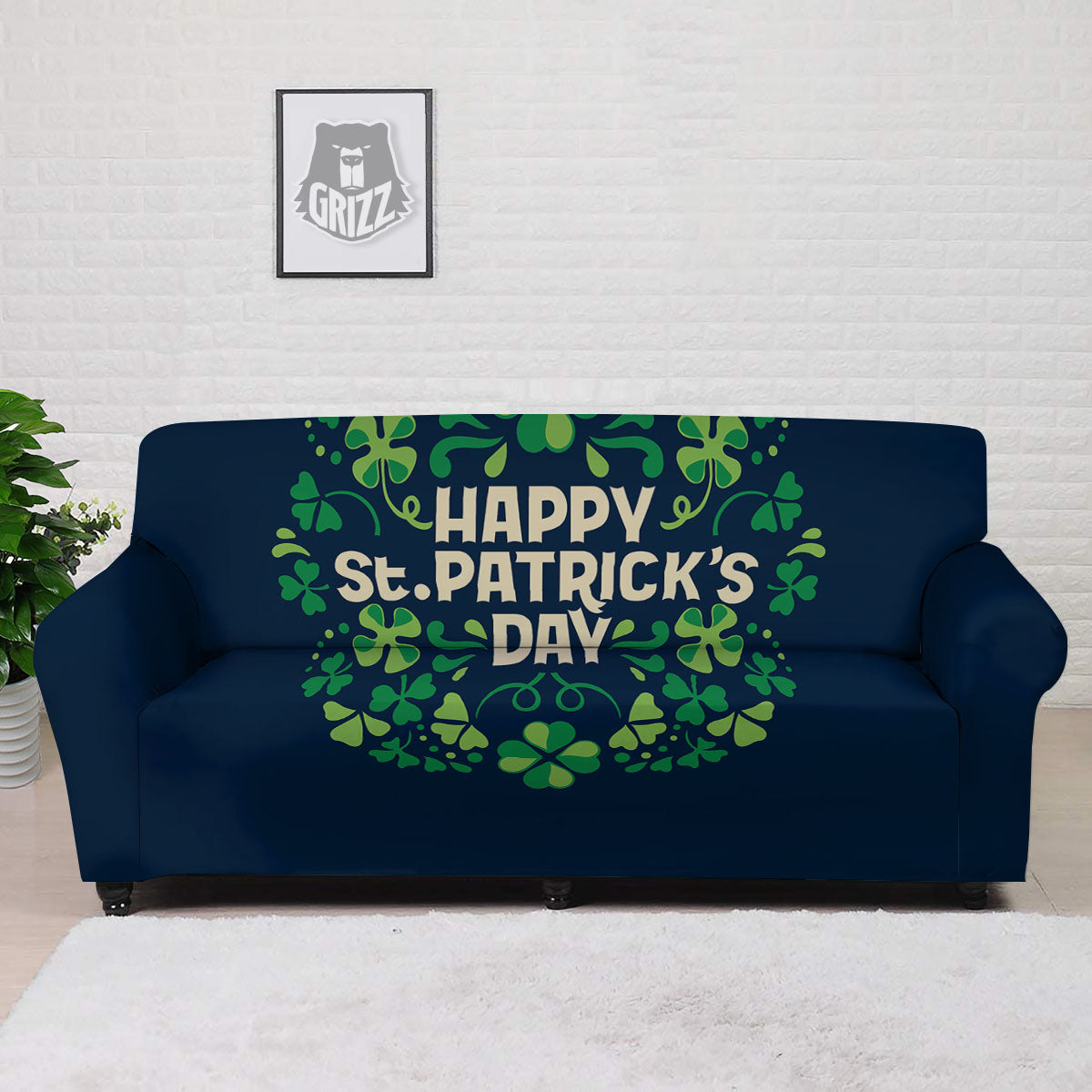 St. Patrick's Day Green Clover Print Sofa Cover-grizzshop