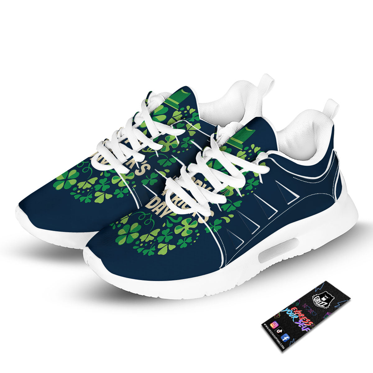 St. Patrick's Day Green Clover Print Tennis Shoes-grizzshop