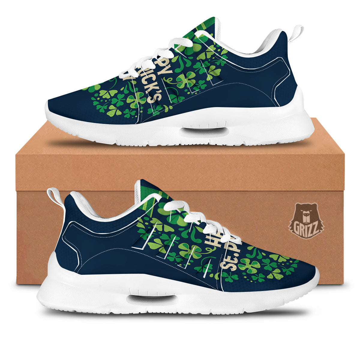 St. Patrick's Day Green Clover Print Tennis Shoes-grizzshop