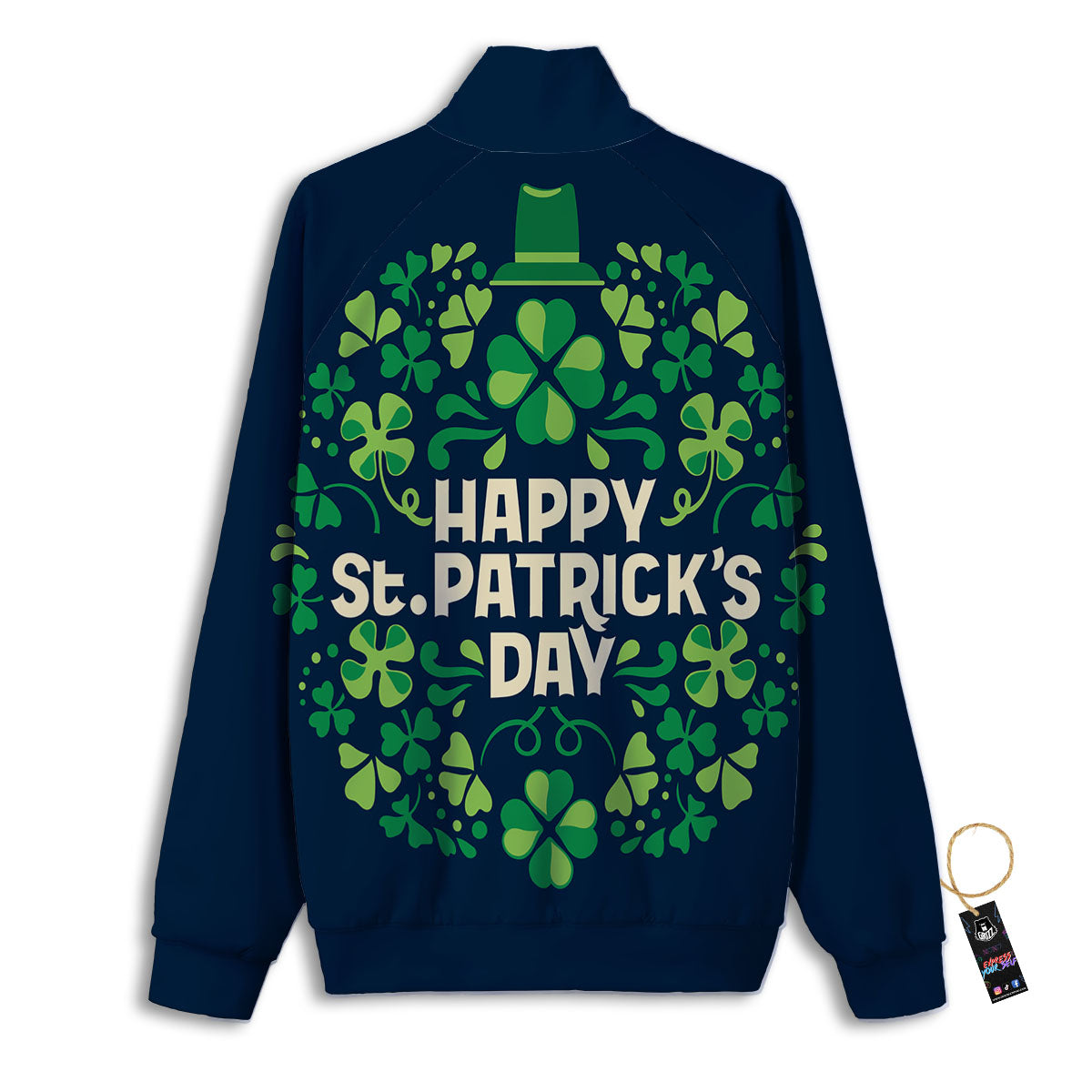 St. Patrick's Day Green Clover Print Track Jacket-grizzshop