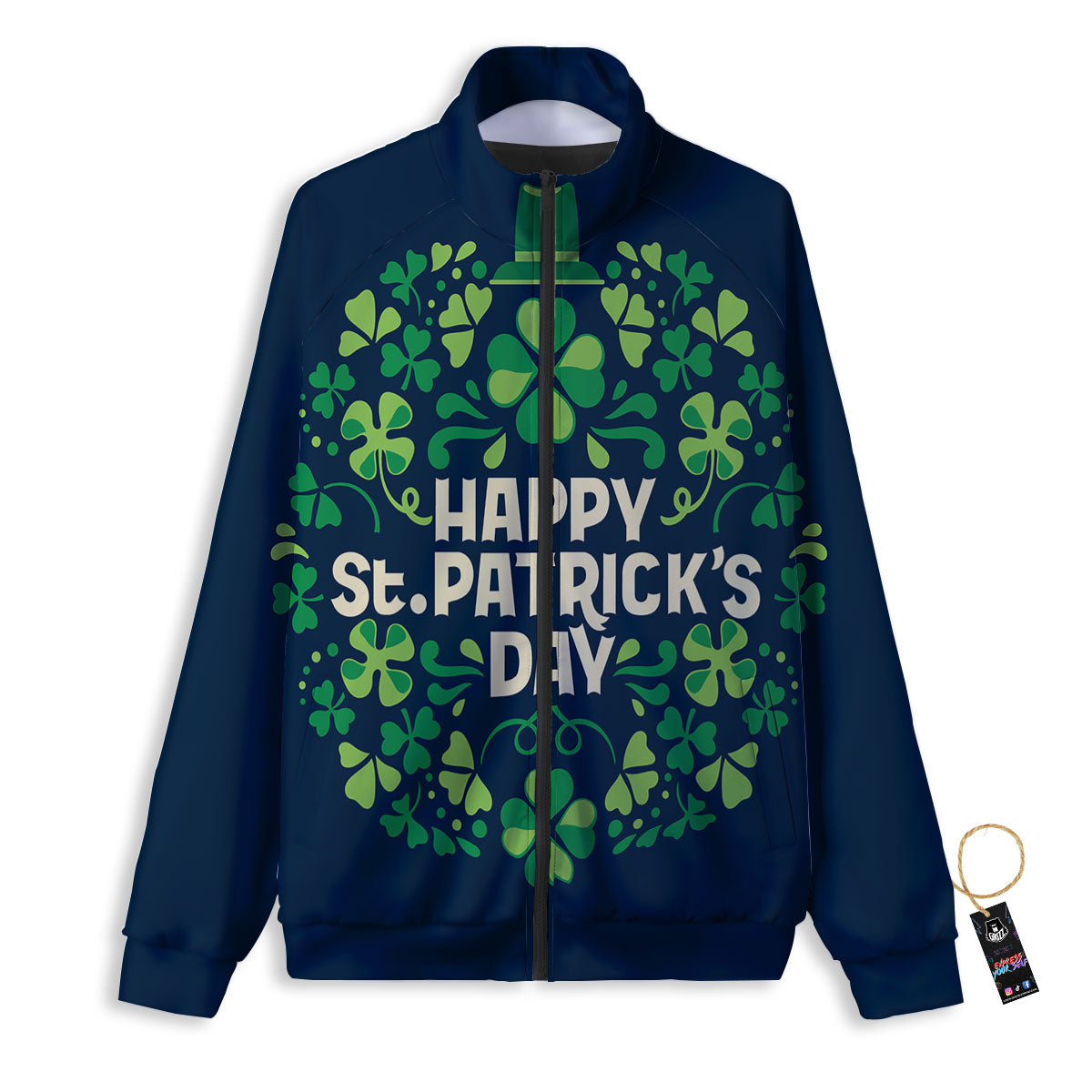 St. Patrick's Day Green Clover Print Track Jacket-grizzshop