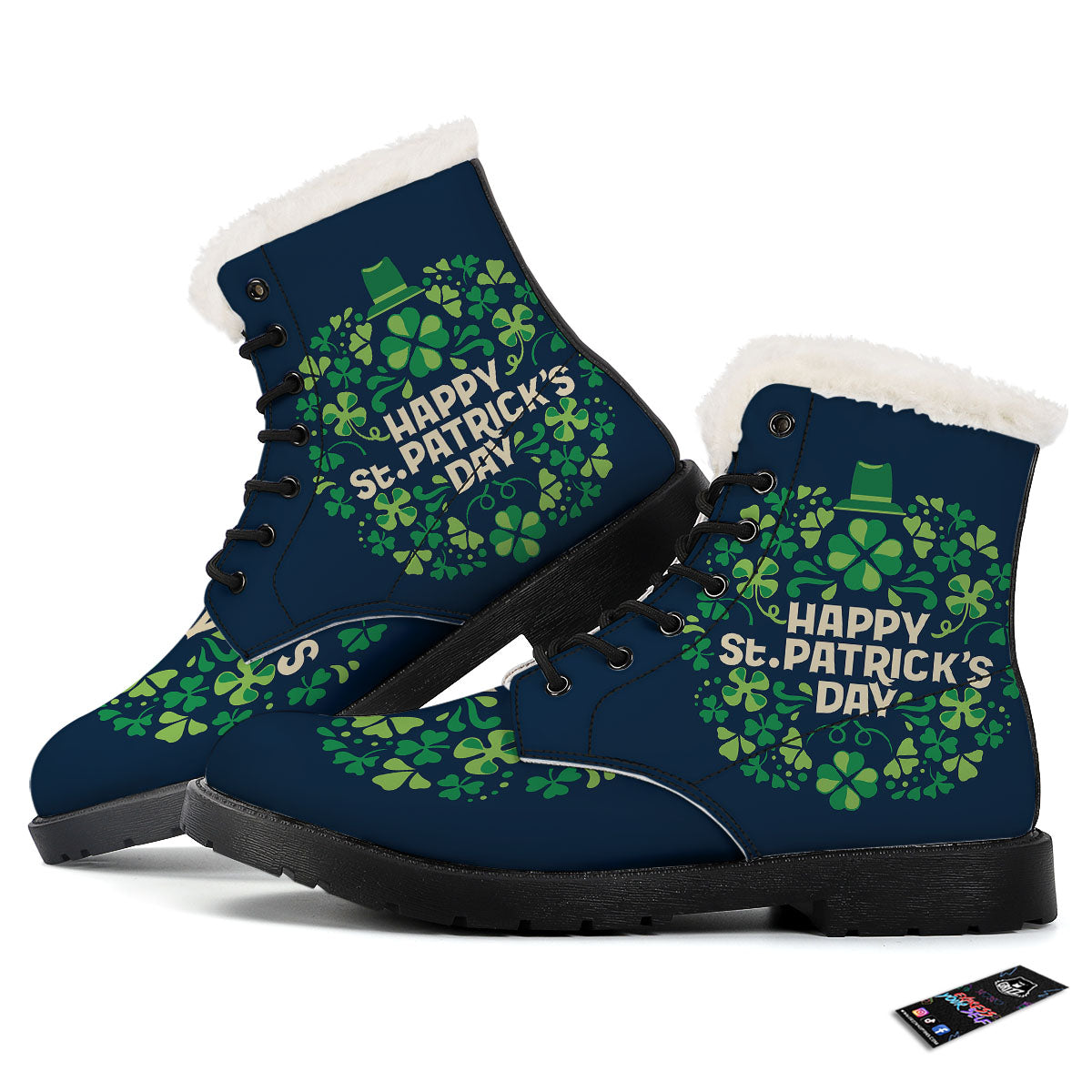 St. Patrick's Day Green Clover Print Winter Boots-grizzshop