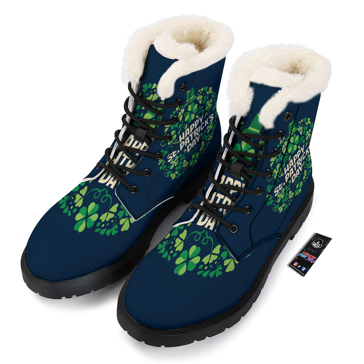 St. Patrick's Day Green Clover Print Winter Boots-grizzshop