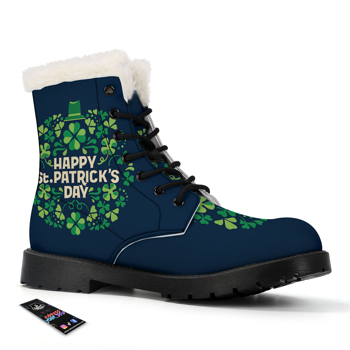 St. Patrick's Day Green Clover Print Winter Boots-grizzshop