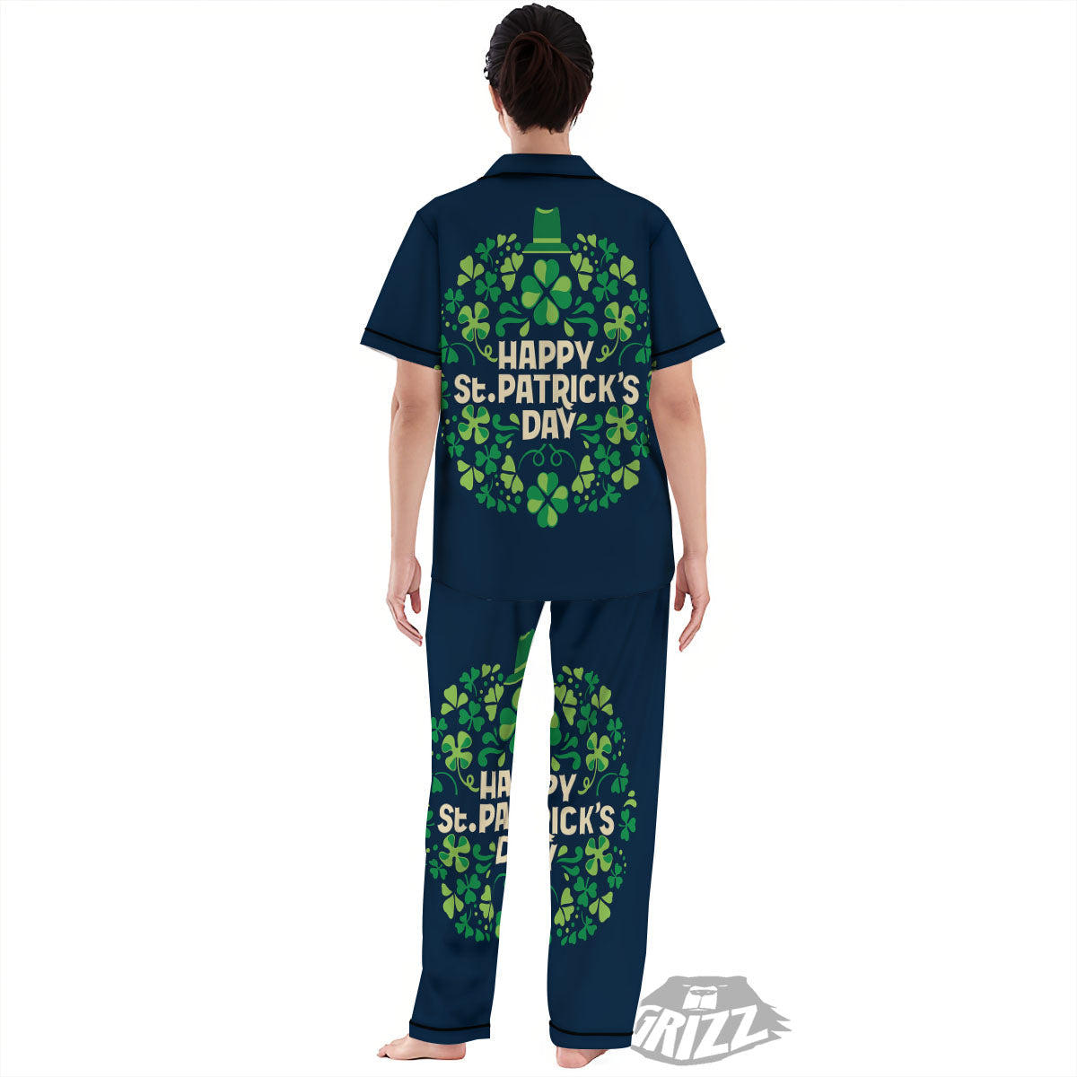 St. Patrick's Day Green Clover Print Women's Pajamas Set-grizzshop