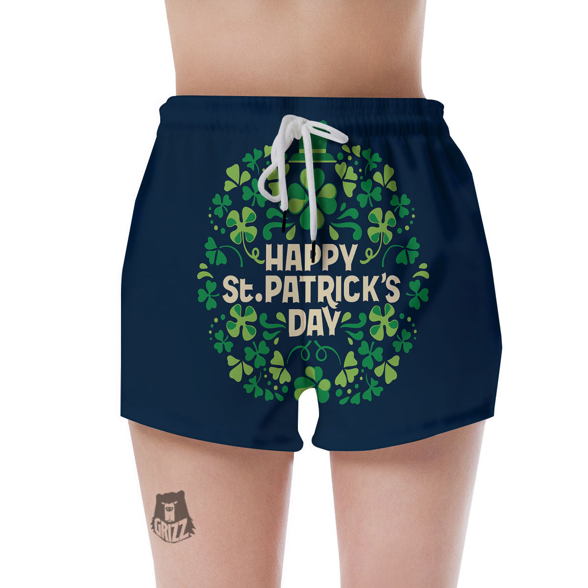 St. Patrick's Day Green Clover Print Women's Shorts-grizzshop