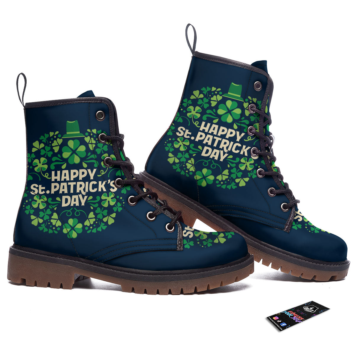 St. Patrick's Day Green Clover Print Work Boots-grizzshop