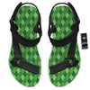 St. Patrick's Day Green Plaid Print Black Open Toe Sandals-grizzshop