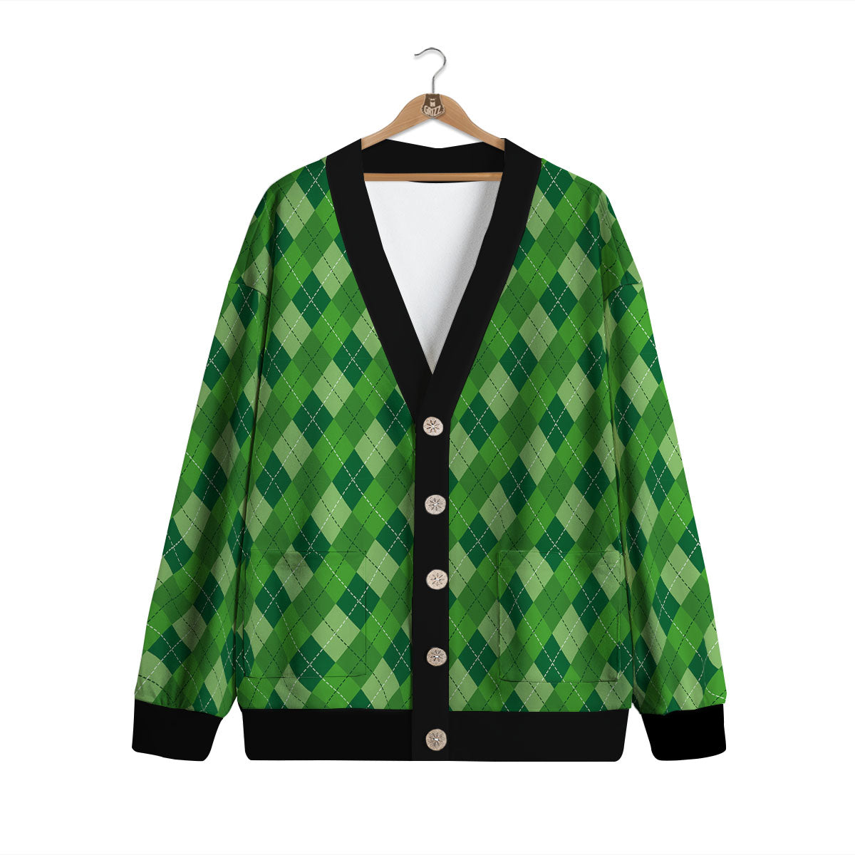 St. Patrick's Day Green Plaid Print Cardigan-grizzshop