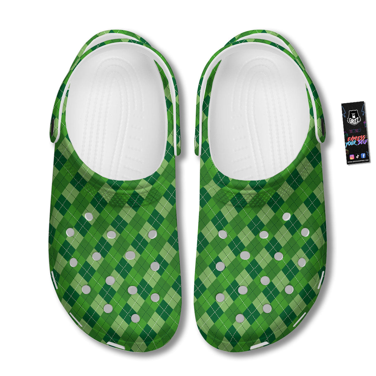 St. Patrick's Day Green Plaid Print Clog-grizzshop