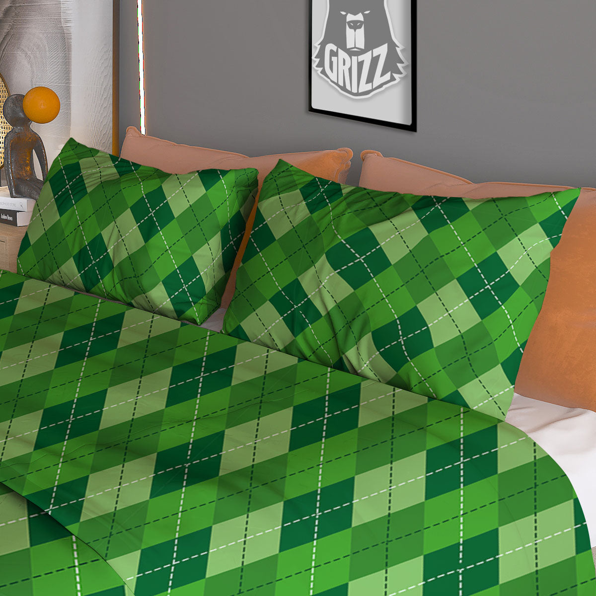St. Patrick's Day Green Plaid Print Duvet Cover Bedding Set