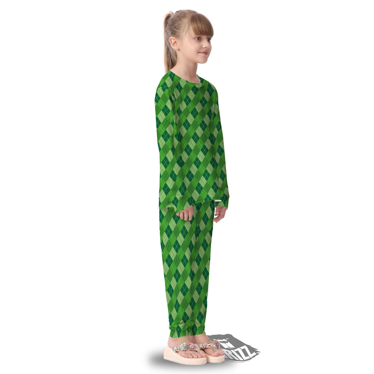 St. Patrick's Day Green Plaid Print Kid's Pajamas-grizzshop