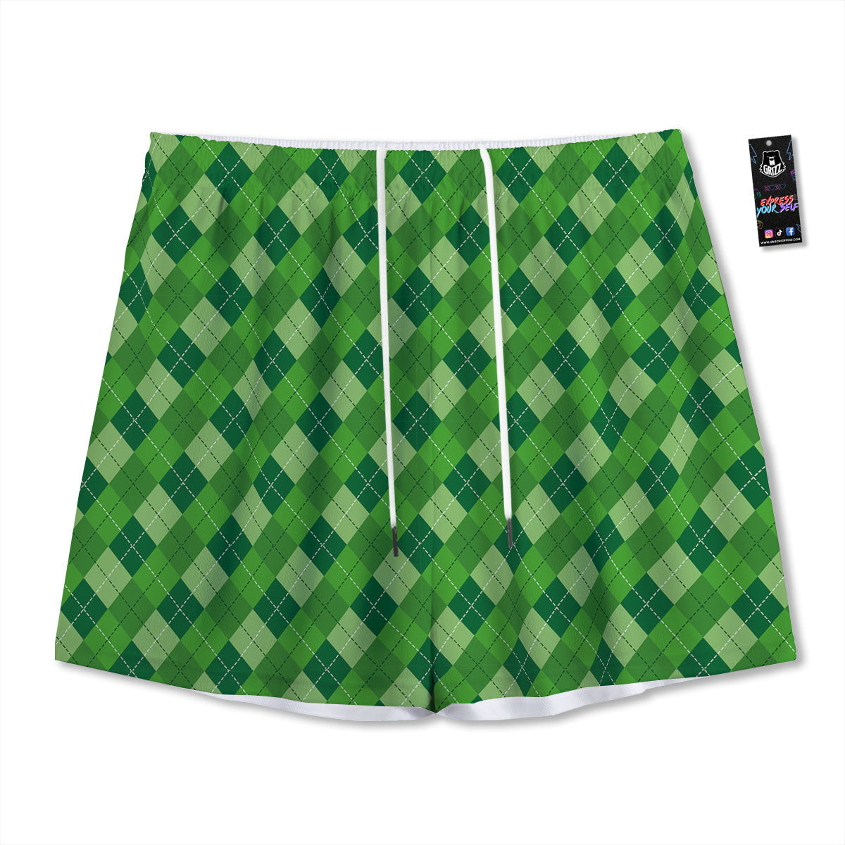 St. Patrick's Day Green Plaid Print Mesh Shorts