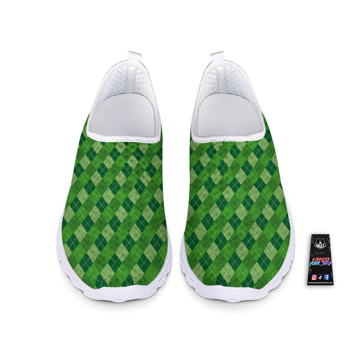 St. Patrick's Day Green Plaid Print Nurse Shoes-grizzshop